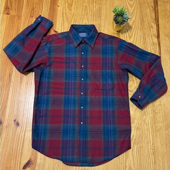 Vintage Pendleton Wool Plaid Button Shirt Size Men’s MED Red/Blue - Picture 1 of 6